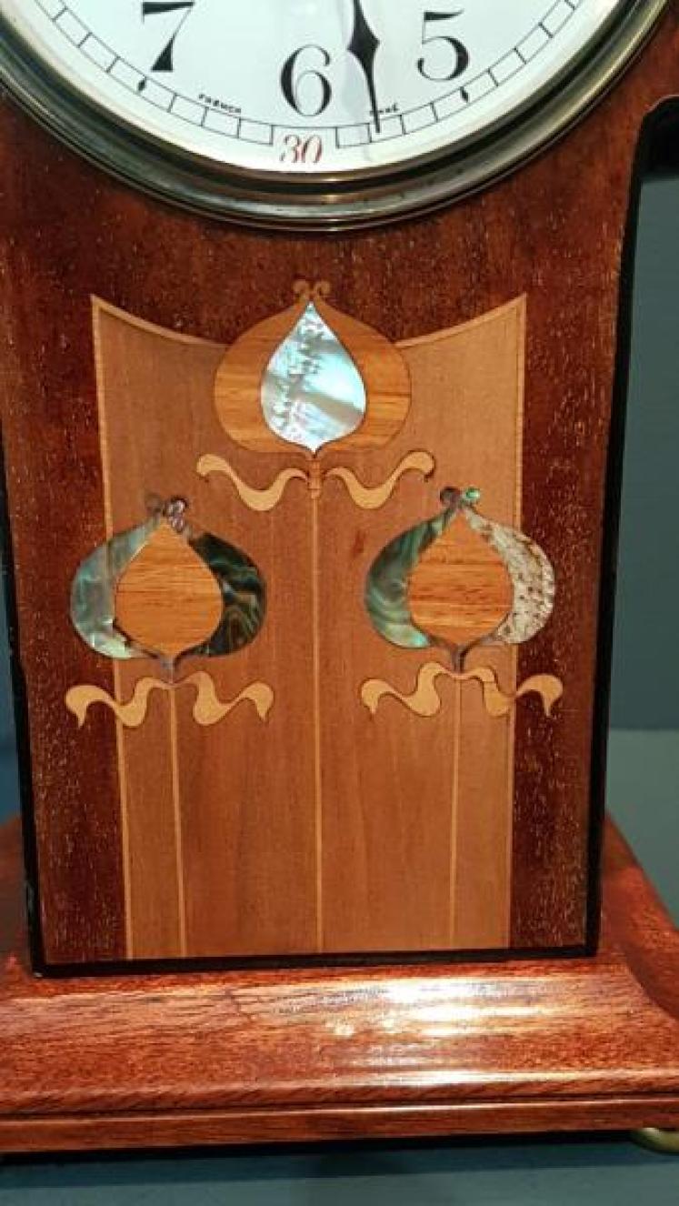 Superb Art Nouveau Inlaid Mantel Clock - Image 4