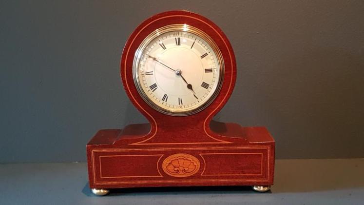 Unusual Edwardian Inlaid Mantel Clock  - Image 2