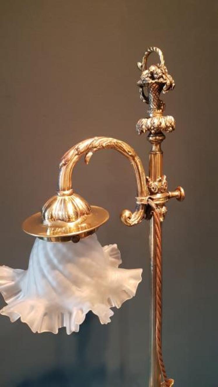 Edwardian Brass Table Lamp and Shade - Image 5