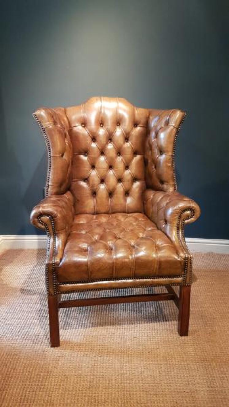  Leather Wing Back Arm Chair - Image 1