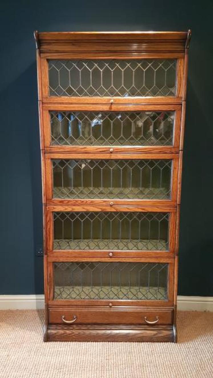 Edwardian Oak Sectional Five Tier Library Bookcase - Image 1