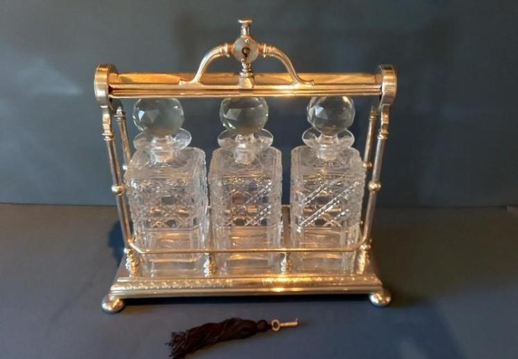  Late Victorian Silver Plated Three Bottle Tantalus - Image 1