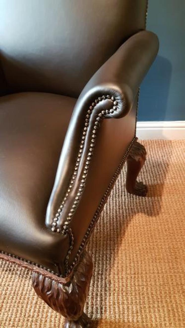 Matching Pair of Victorian Leather Arm Chairs - Image 5