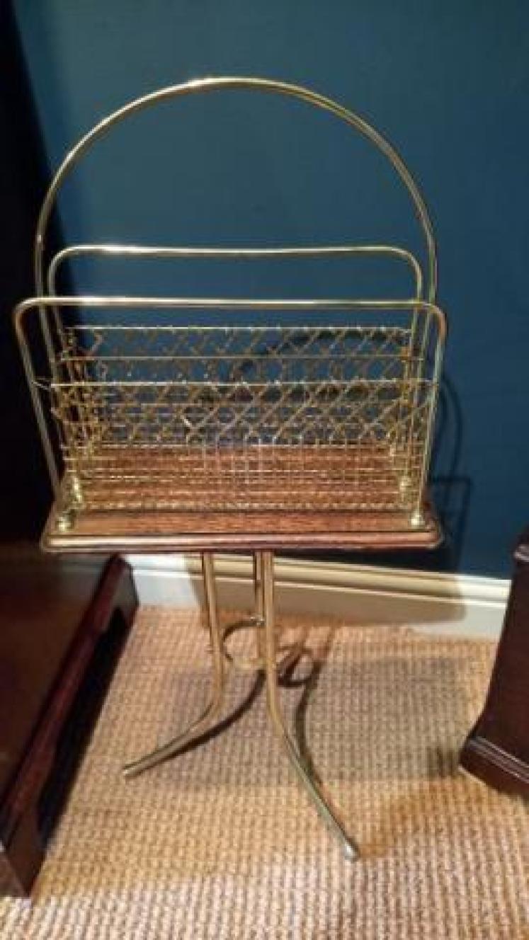 Late Victorian Brass & Oak Revolving Magazine Rack - Image 1