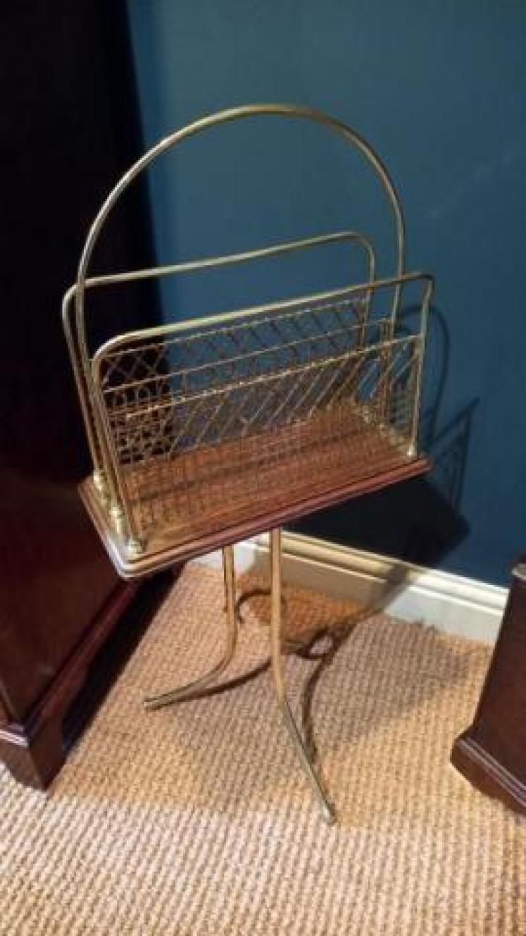 Late Victorian Brass & Oak Revolving Magazine Rack - Image 2