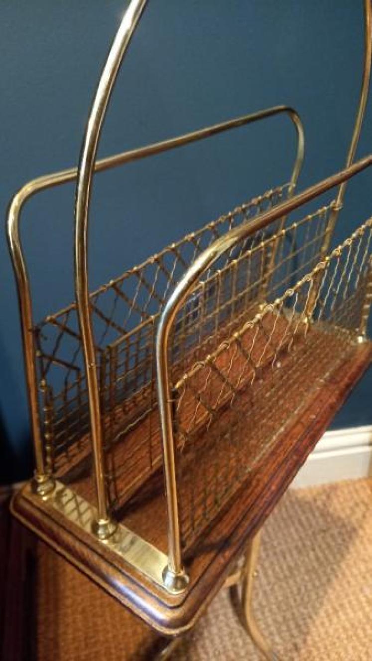 Late Victorian Brass & Oak Revolving Magazine Rack - Image 4