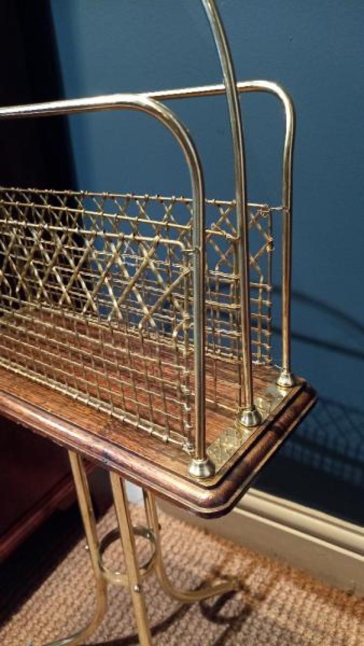 Late Victorian Brass & Oak Revolving Magazine Rack - Image 5