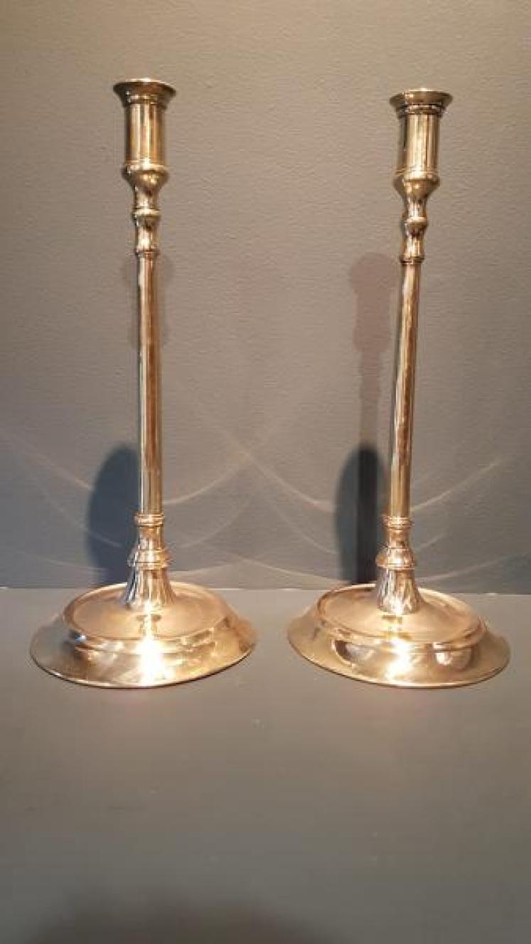 Pair of Victorian Brass Slim Stem Candlesticks - Image 1