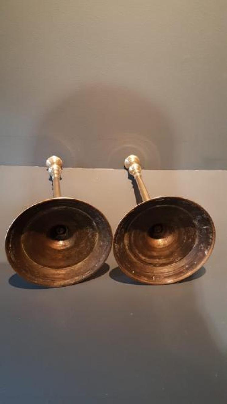 Pair of Victorian Brass Slim Stem Candlesticks - Image 3