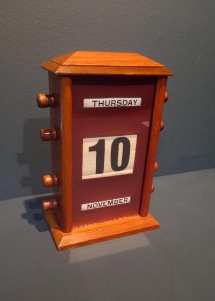 Antique Walnut Perpetual Desk Calendar - Image 1