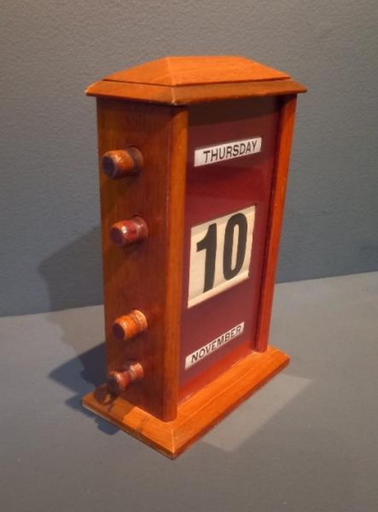 Antique Walnut Perpetual Desk Calendar - Image 2