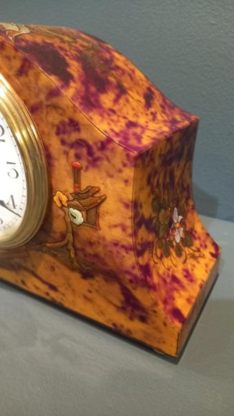 Edwardian Period Chinoiserie Tortoiseshell Mantel Clock - Image 4