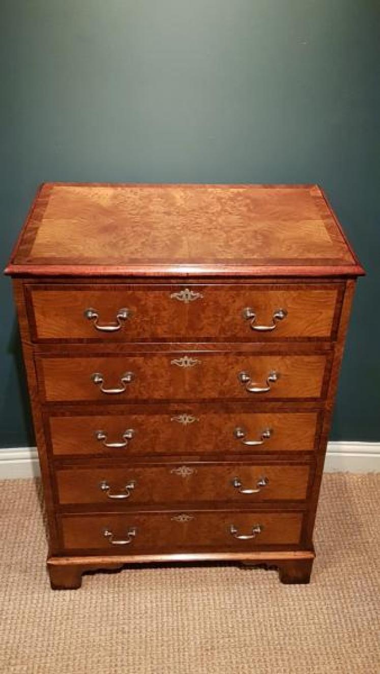 Edwardian Burr Walnut Tallboy Chest - Image 5