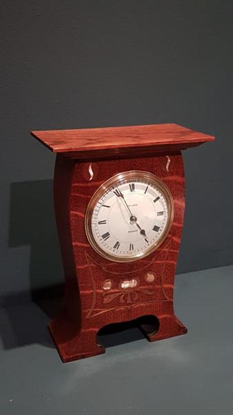 Impressive Inlaid Oak Mantel Clock - Image 2