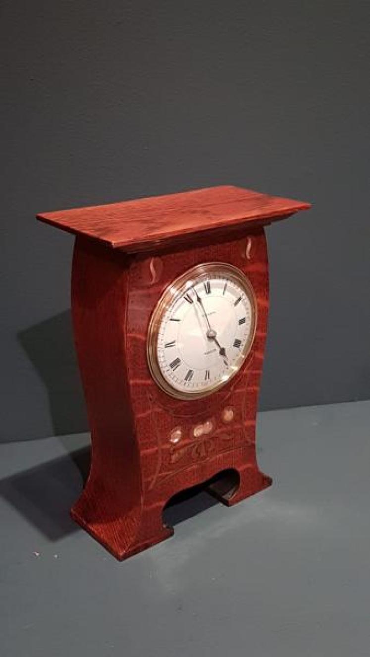 Impressive Inlaid Oak Mantel Clock - Image 6
