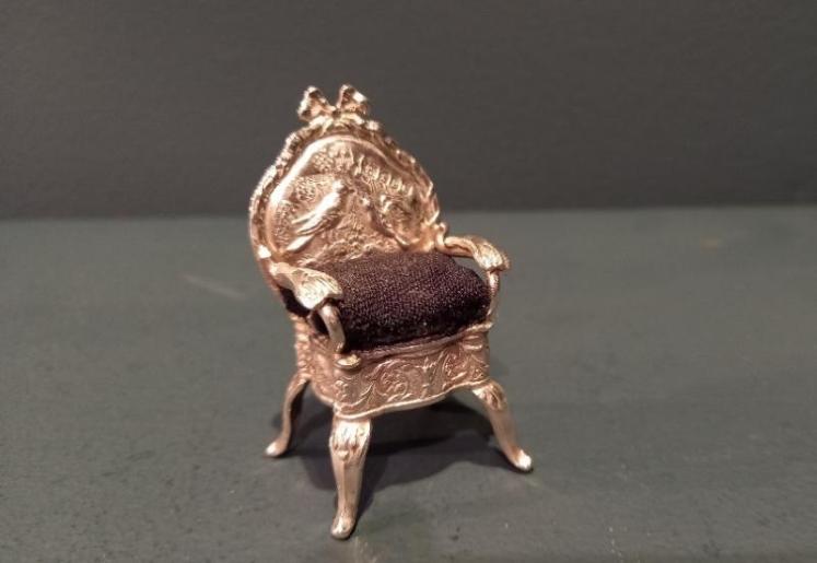 Antique Silver Miniature Armchair Pin Cushion - Image 1