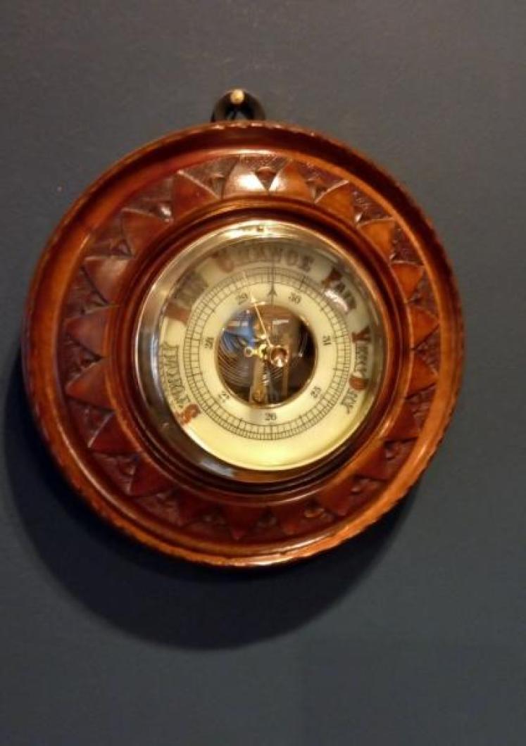 Victorian Walnut Visible Works Aneroid Barometer - Image 1