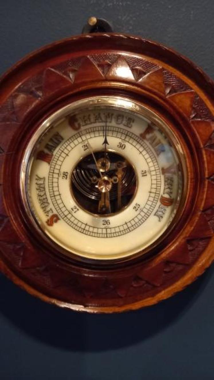 Victorian Walnut Visible Works Aneroid Barometer - Image 2