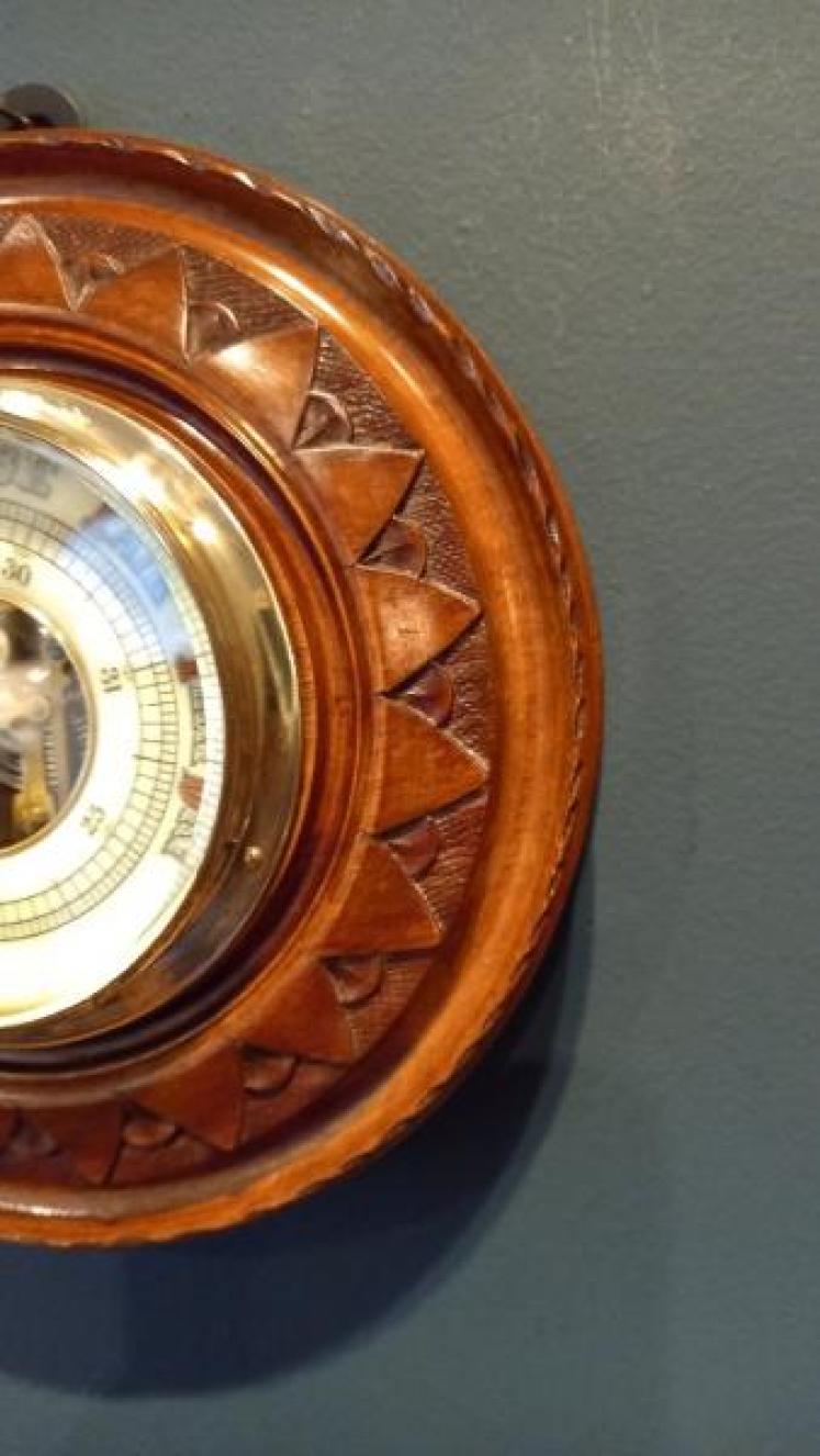 Victorian Walnut Visible Works Aneroid Barometer - Image 3