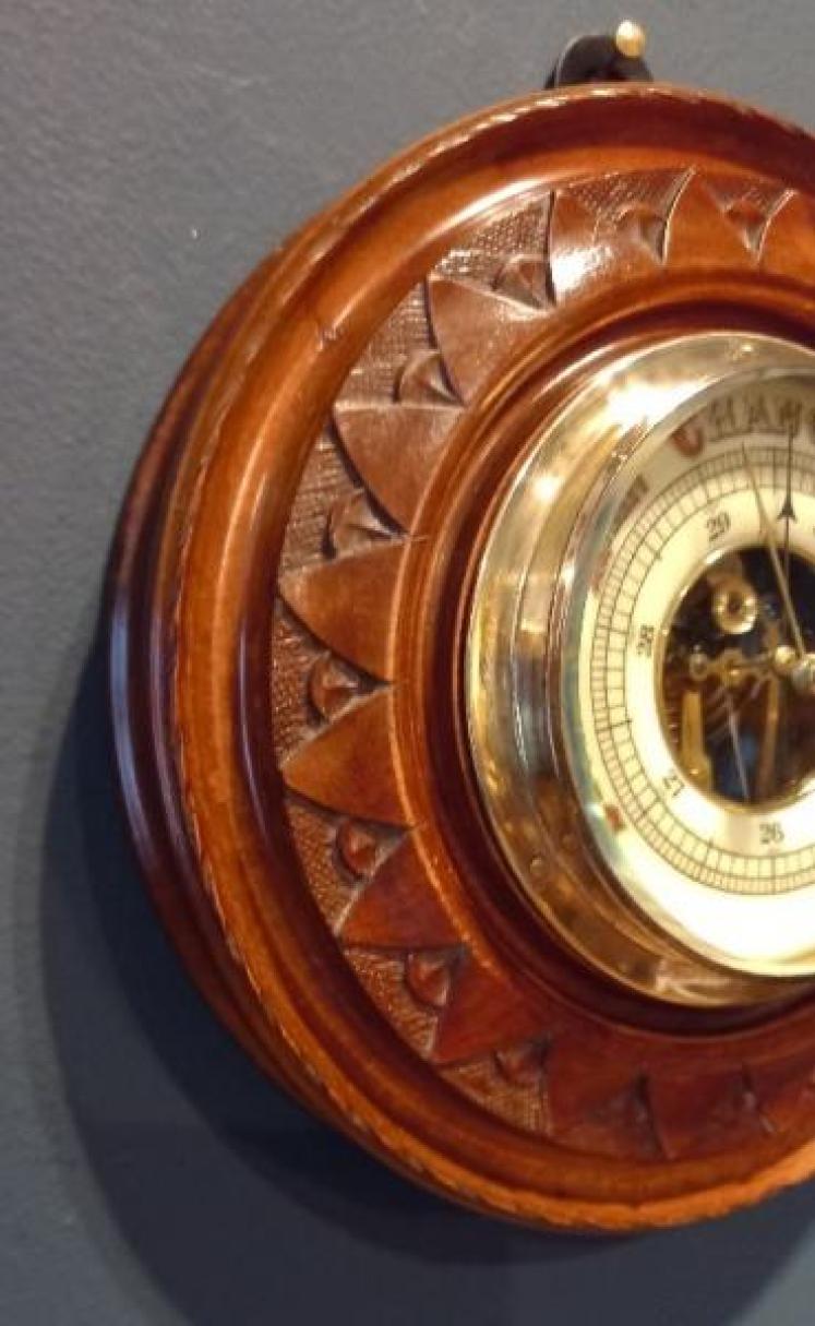 Victorian Walnut Visible Works Aneroid Barometer - Image 4