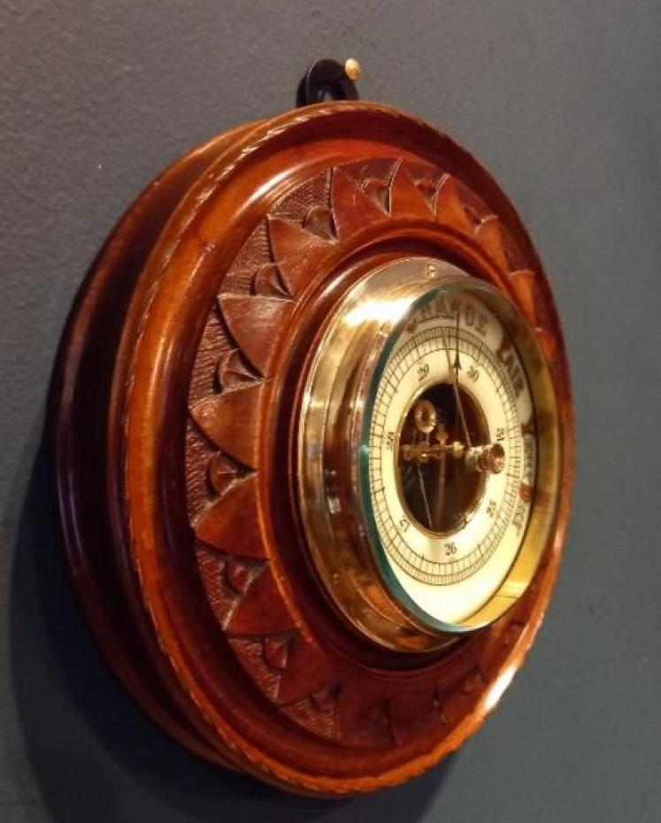 Victorian Walnut Visible Works Aneroid Barometer - Image 5