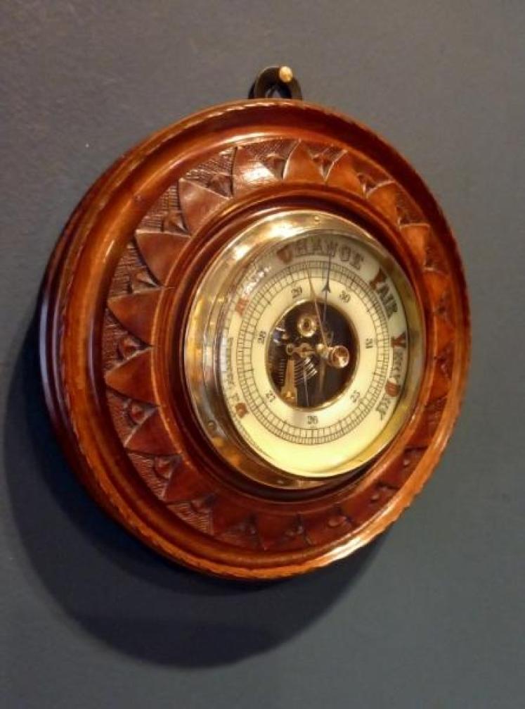 Victorian Walnut Visible Works Aneroid Barometer - Image 6