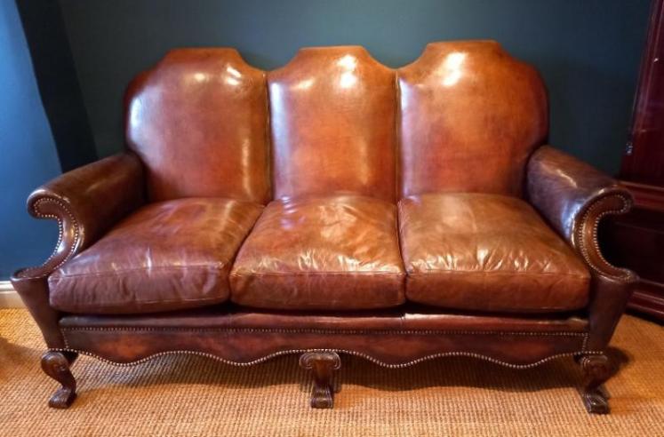 Antique William & Mary Style Leather Sofa - Image 1
