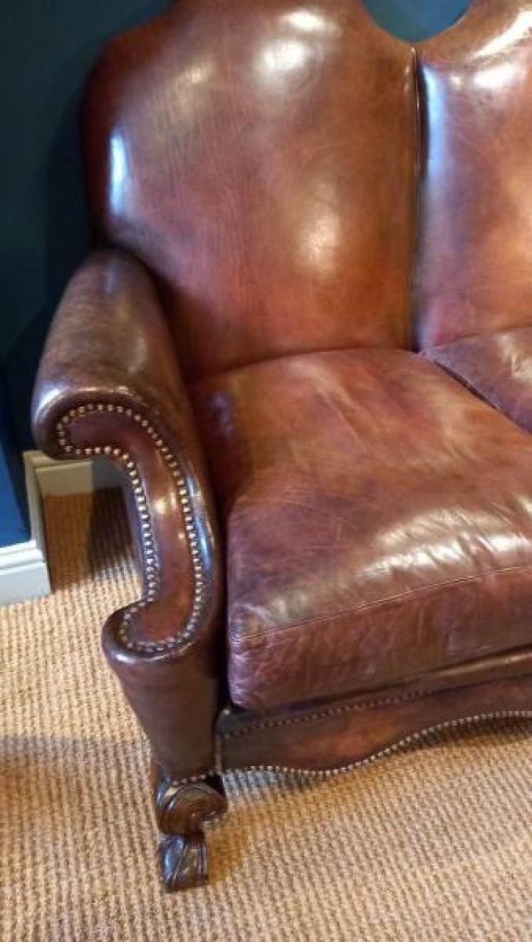 Antique William & Mary Style Leather Sofa - Image 2