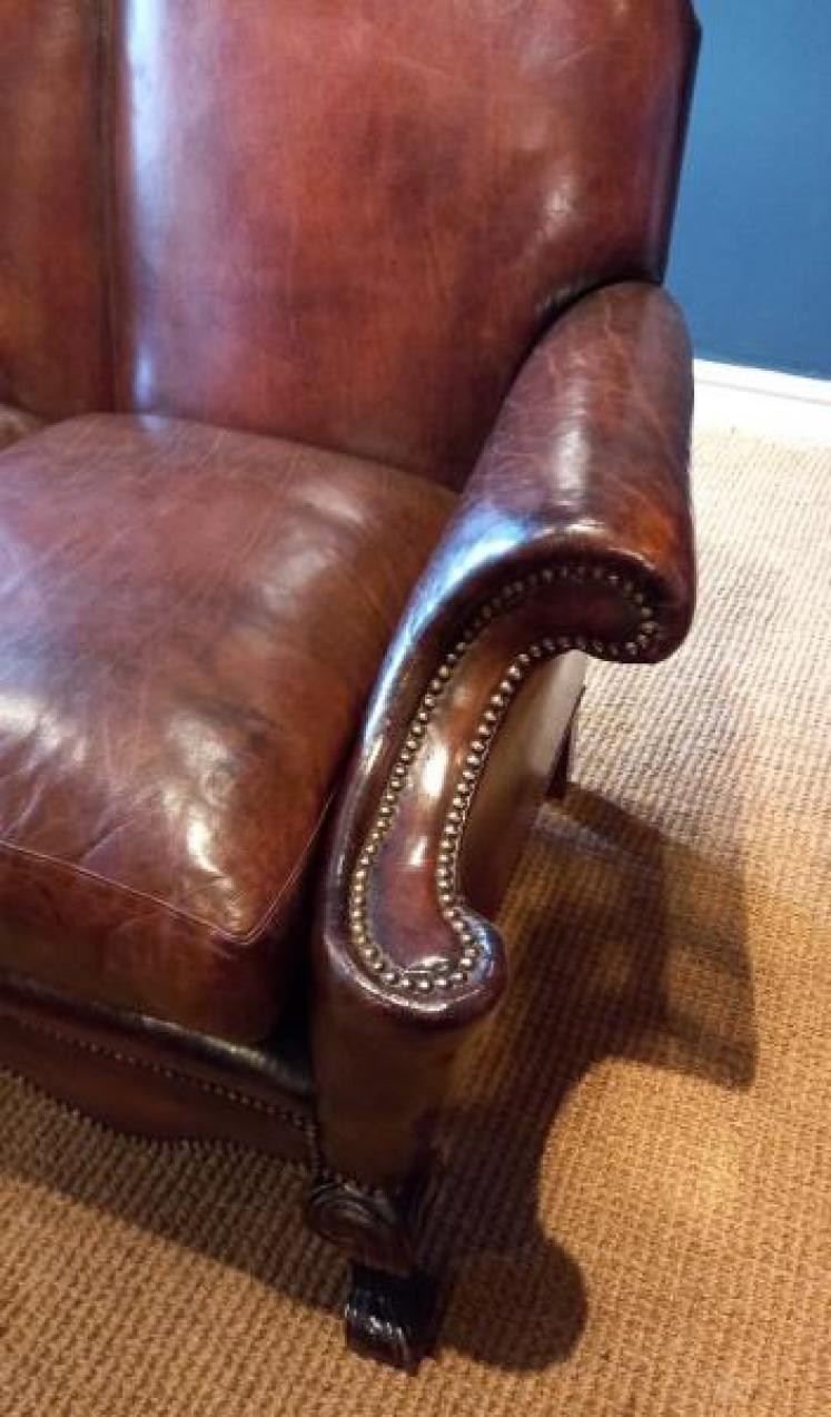 Antique William & Mary Style Leather Sofa - Image 3