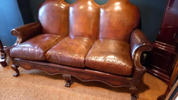 Antique William & Mary Style Leather Sofa - Image 5