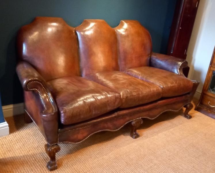 Antique William & Mary Style Leather Sofa - Image 6