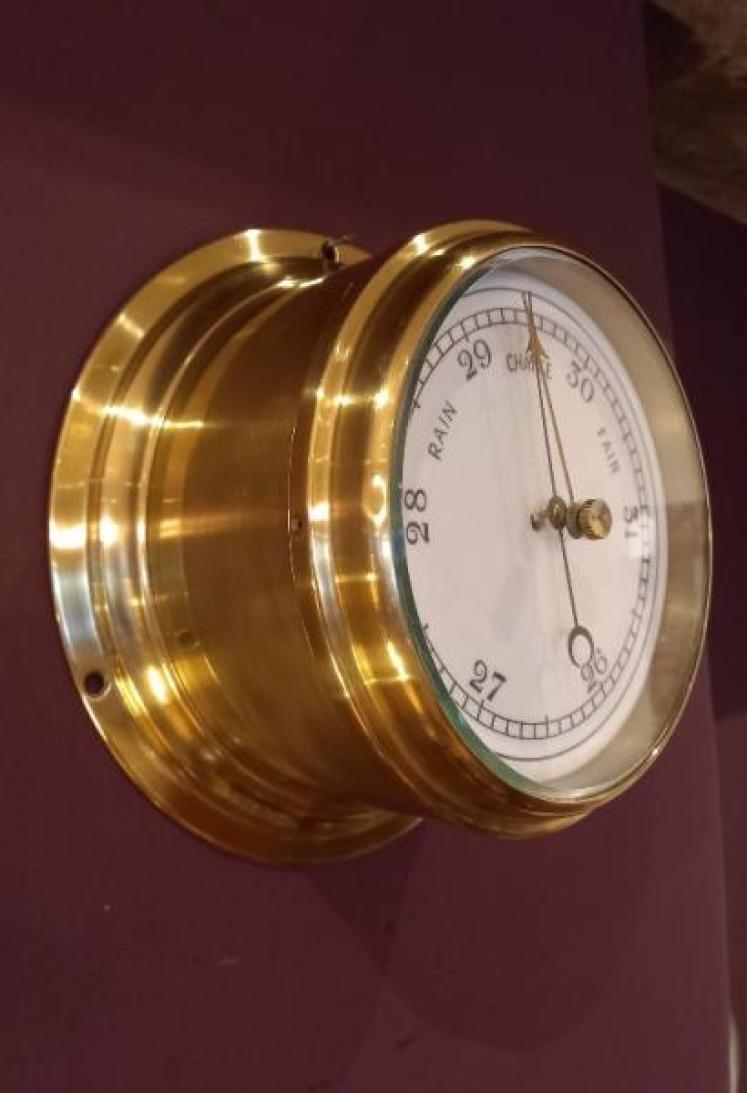 Late Victorian Brass Bulkhead Marine Barometer - Image 3
