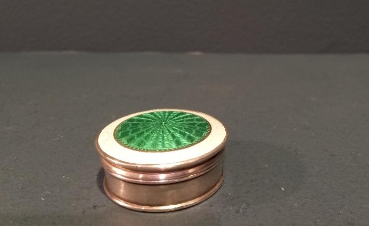 Antique Silver & Emerald Green Enamel Trinket Box - Image 1