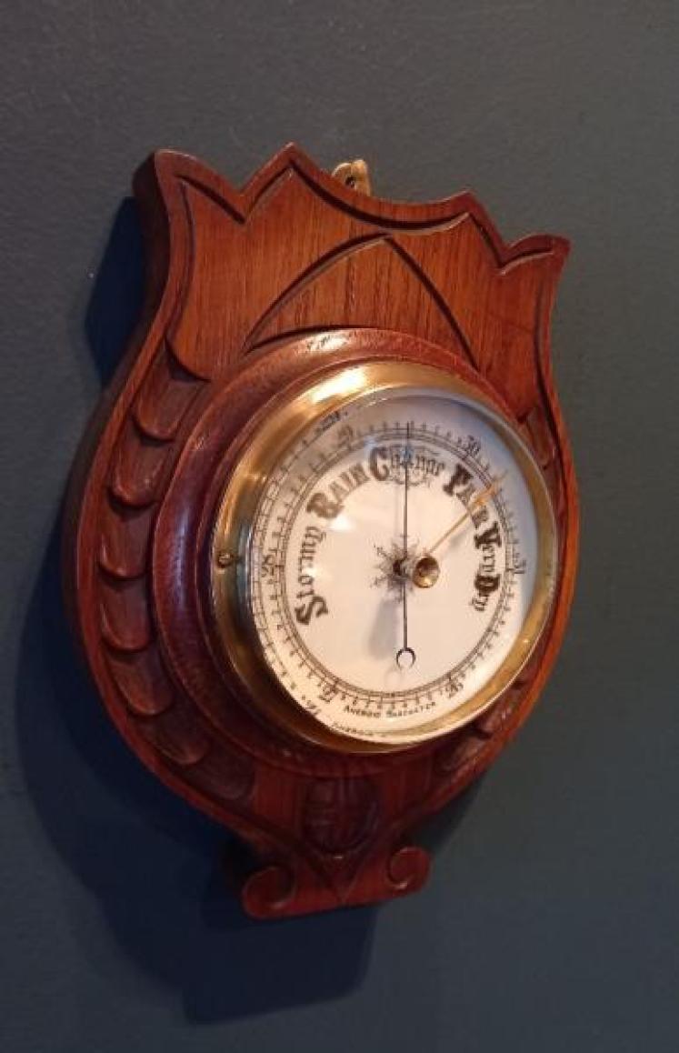 Victorian Solid Oak Aneroid Barometer - Image 2