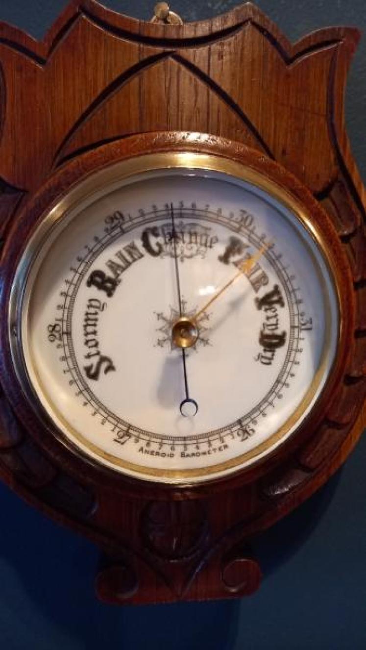 Victorian Solid Oak Aneroid Barometer - Image 3