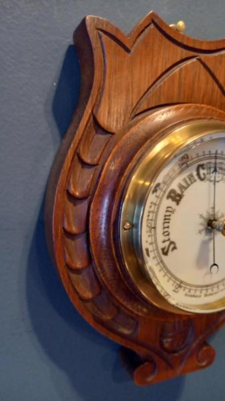 Victorian Solid Oak Aneroid Barometer - Image 5