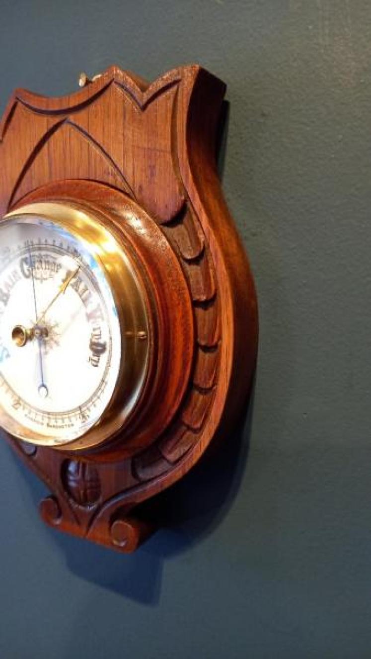 Victorian Solid Oak Aneroid Barometer - Image 7