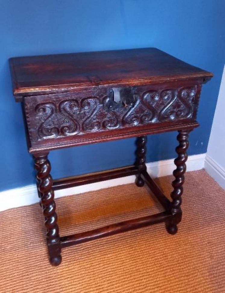 Rare Early 17th Century Oak Bible Box on Stand - Image 1