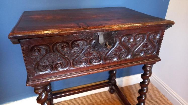 Rare Early 17th Century Oak Bible Box on Stand - Image 2