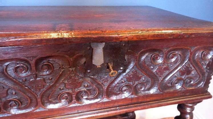 Rare Early 17th Century Oak Bible Box on Stand - Image 3