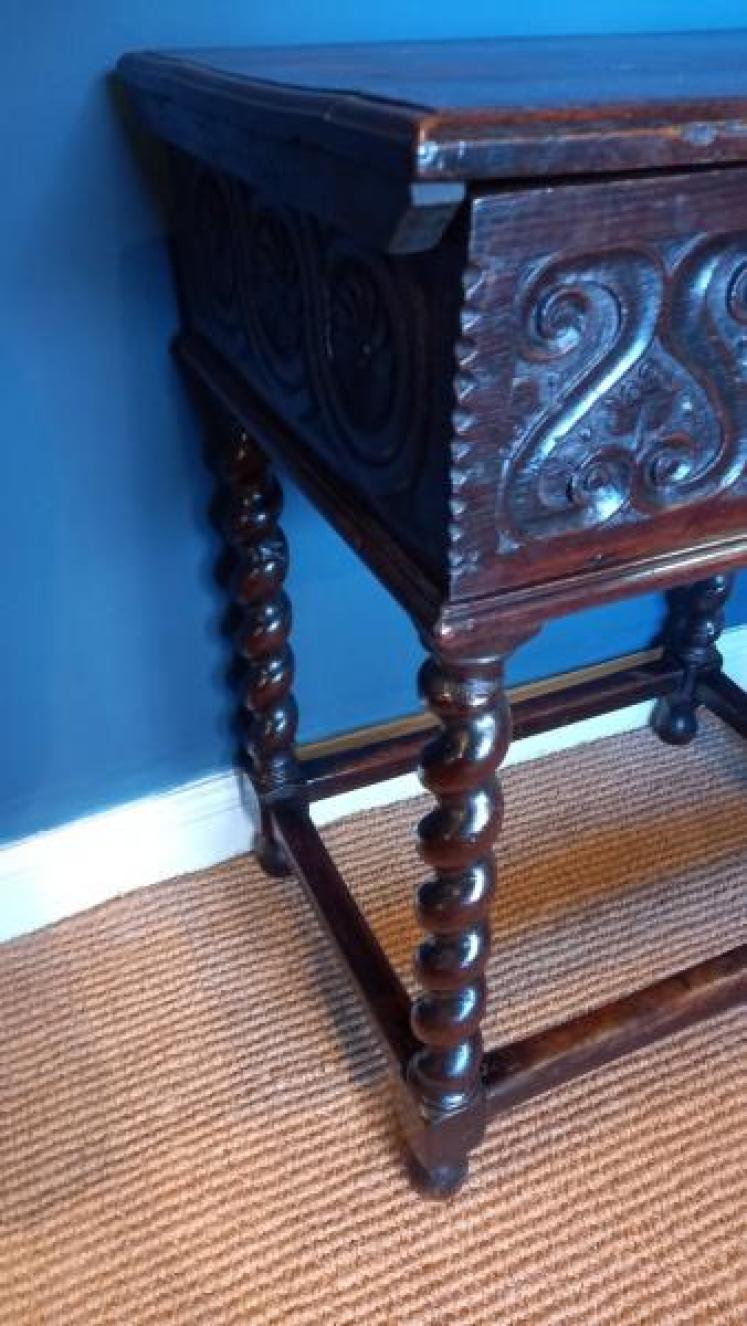 Rare Early 17th Century Oak Bible Box on Stand - Image 4