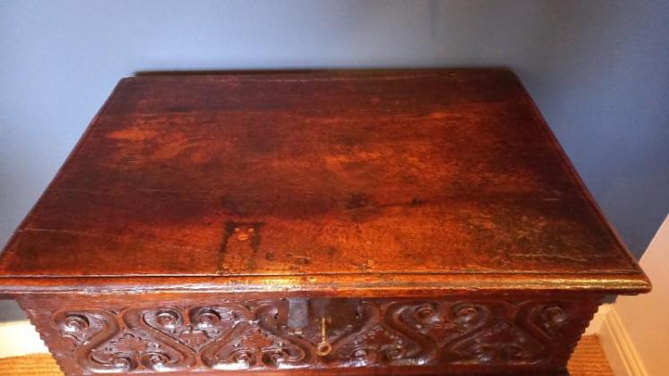 Rare Early 17th Century Oak Bible Box on Stand - Image 5