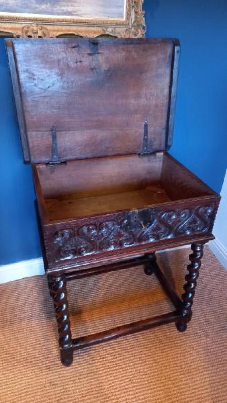 Rare Early 17th Century Oak Bible Box on Stand - Image 6