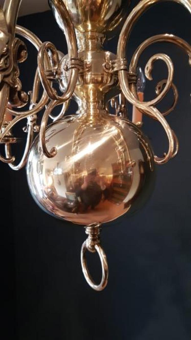 Edwardian Brass Six Arm Chandelier  - Image 4