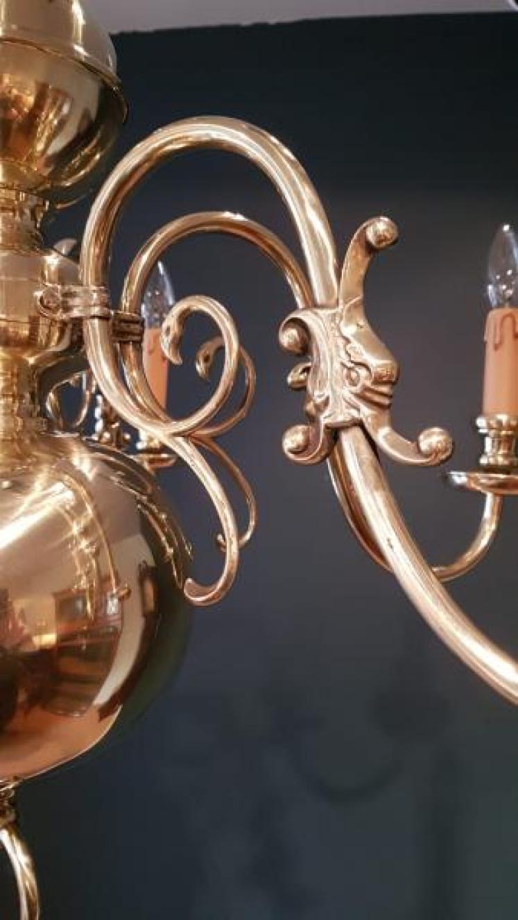 Edwardian Brass Six Arm Chandelier  - Image 6