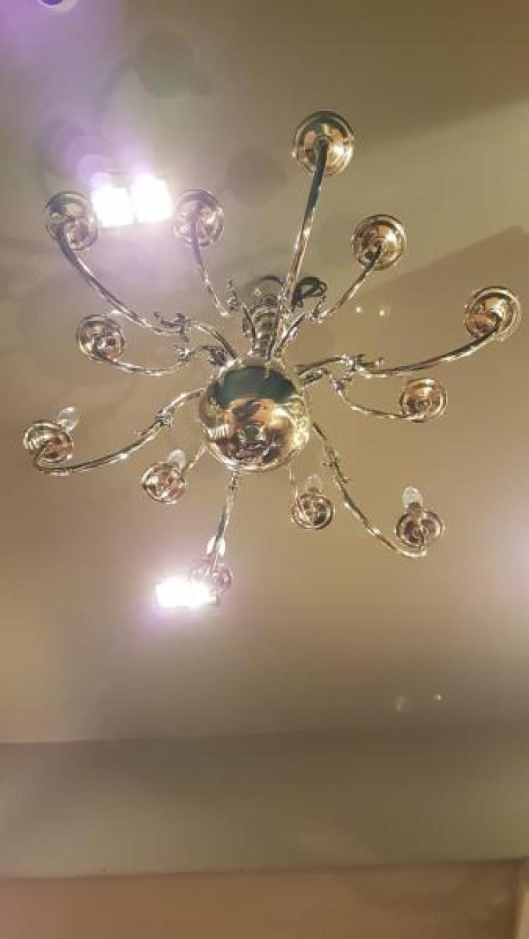 Large Edwardian Brass 2 Tier Chandelier - Image 7