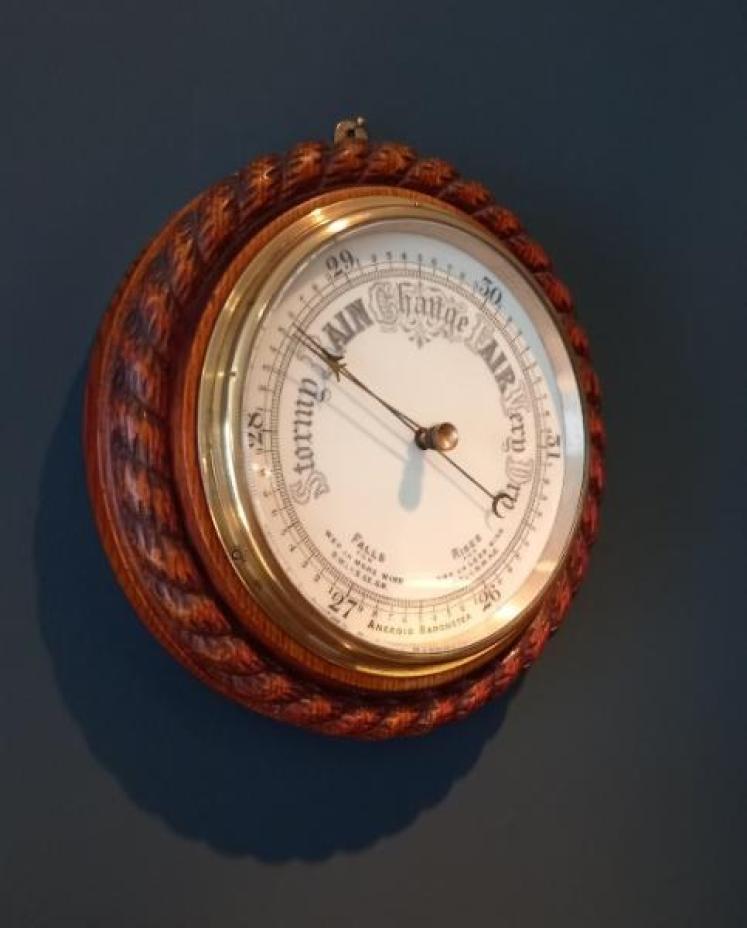 Antique Large Polished Oak Ship's Barometer - Image 7