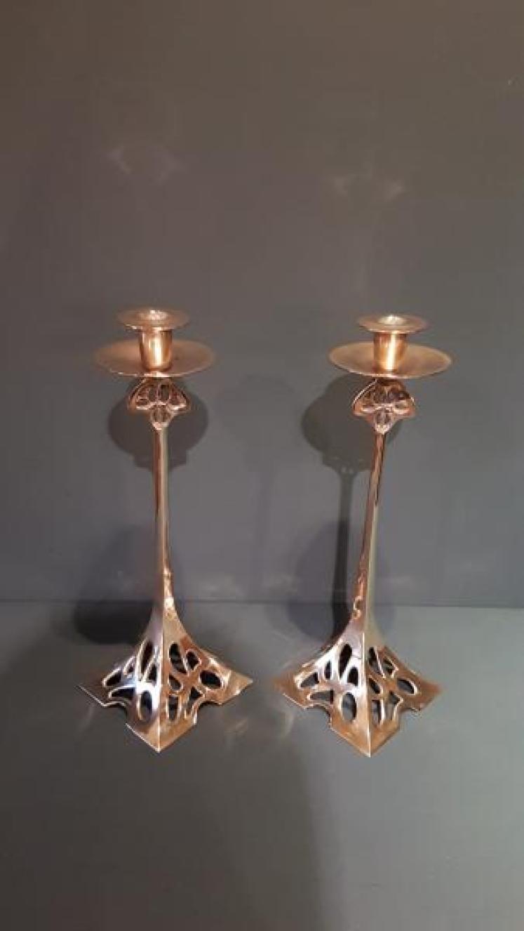 Pair of Solid Brass Art Nouveau Candlesticks - Image 2