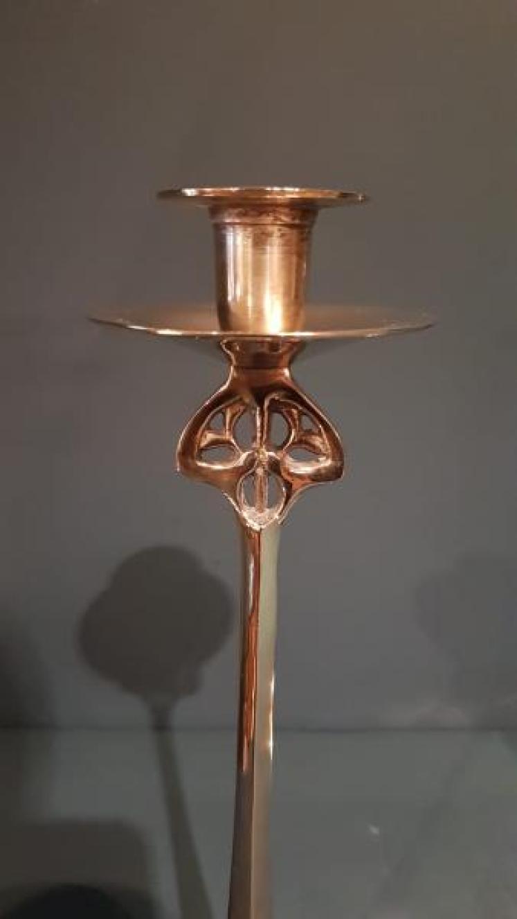 Pair of Solid Brass Art Nouveau Candlesticks - Image 3