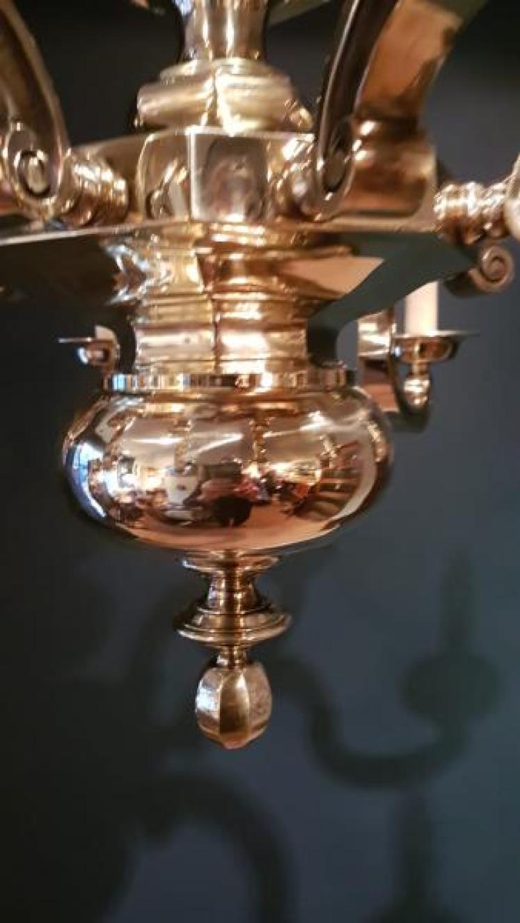 Large Edwardian Cast Brass 8 Arm Chandelier - Image 5